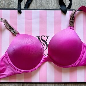 Victoria’s Secret Very Sexy Pink Lace Shine Strap Push-up Bra 34C NWT
